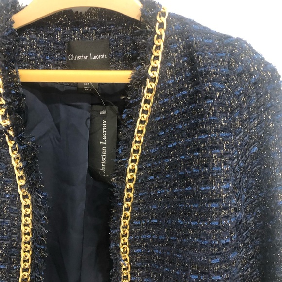 NWT Christian Lacroix blue tweed cropped open ladies jacket blazer size Small - Picture 2 of 9